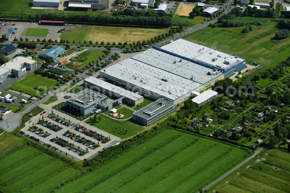 Aerial image Cuxhaven - Building and production halls on the premises of of VOCO GmbH on Anton-Flettner-Strasse in Cuxhaven in the state Lower Saxony, Germany