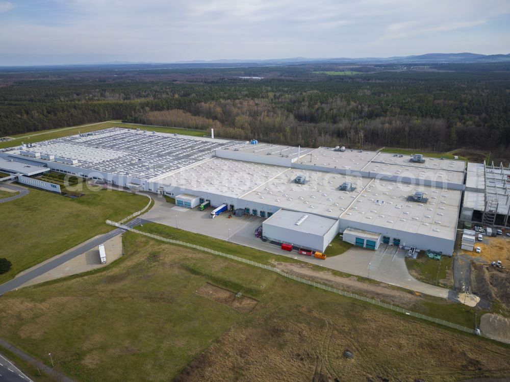 Aerial image Bernsdorf - Building and production halls on the premises of TD Deutsche Klimakompressor GmbH on Weissiger Strasse in Bernsdorf in the state Saxony, Germany