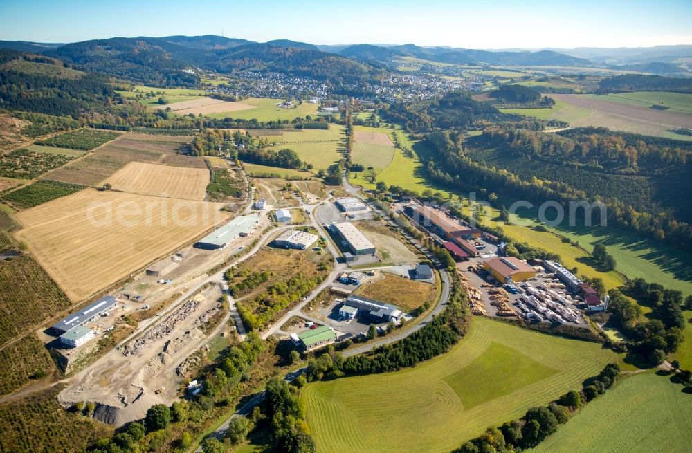 Schmallenberg from above - Building and production halls on the premises of Dickel-Holz GmbH & Co. KG in Schmallenberg in the state North Rhine-Westphalia