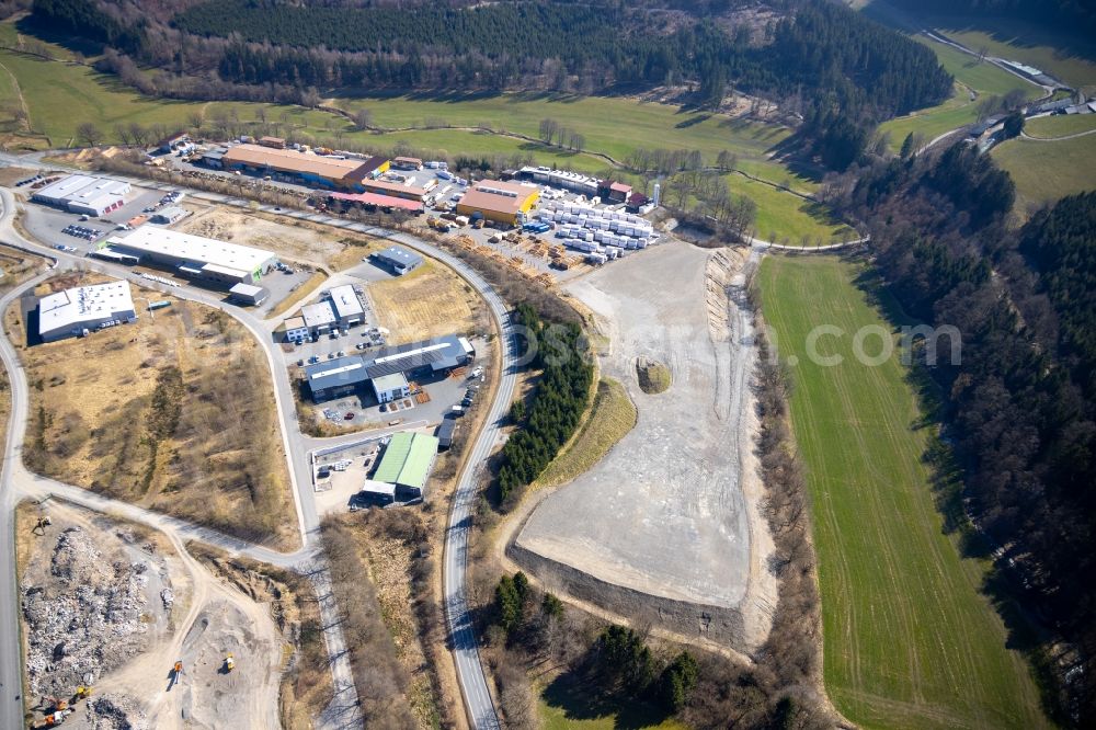 Schmallenberg from above - Building and production halls on the premises of Dickel-Holz GmbH & Co. KG in Schmallenberg in the state North Rhine-Westphalia