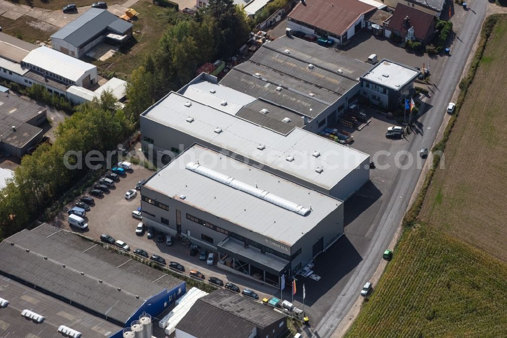 Stolberg from above - Building and production halls on the premises DIRKRA Sondermaschinenbau GmbH & Co.KG in the district Mausbach in Stolberg in the state North Rhine-Westphalia, Germany