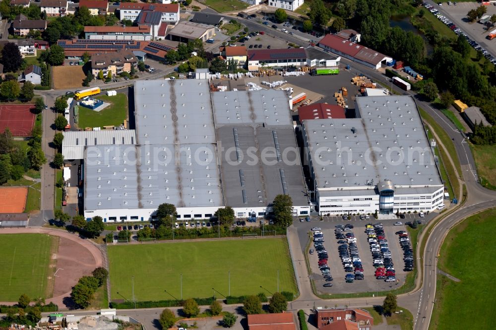 Krautheim from above - Building and production halls on the premises of the Dometic Germany GmbH at the Hollefeldstrasse in Krautheim in the state Baden-Wurttemberg, Germany