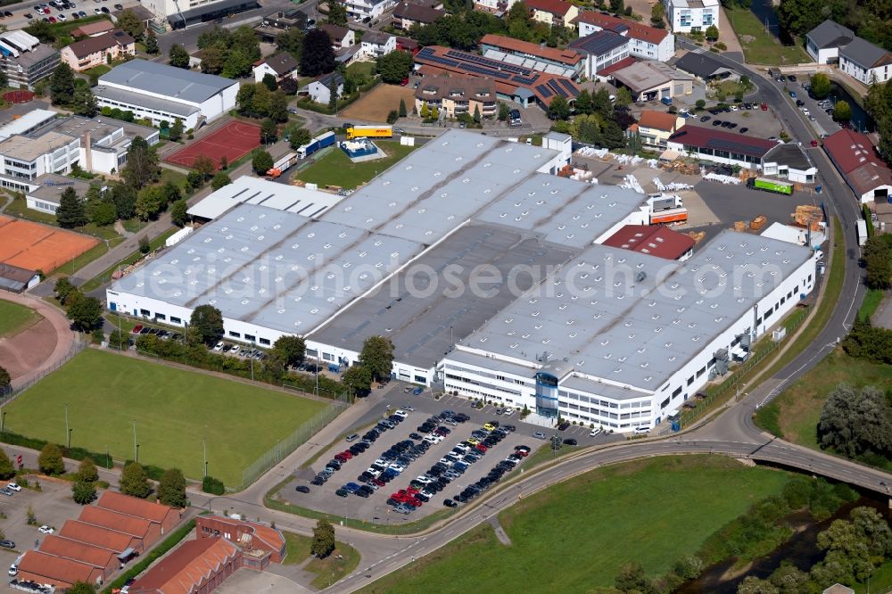 Krautheim from the bird's eye view: Building and production halls on the premises of the Dometic Germany GmbH at the Hollefeldstrasse in Krautheim in the state Baden-Wurttemberg, Germany