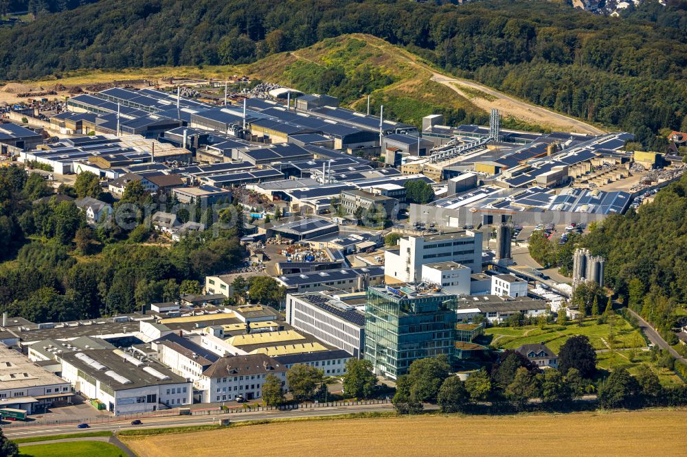 Ennepetal from above - Building and production halls on the premises of dormakaba Deutschland on DORMA Platz in Ennepetal in the state North Rhine-Westphalia, Germany