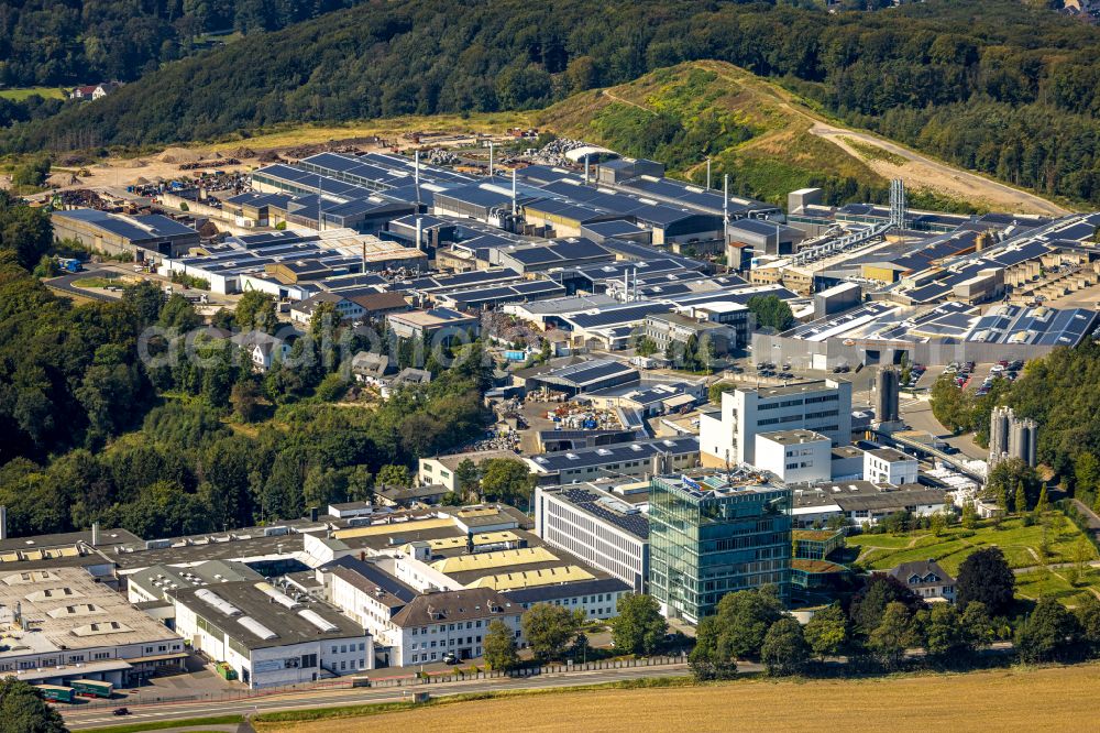 Ennepetal from the bird's eye view: Building and production halls on the premises of dormakaba Deutschland on DORMA Platz in Ennepetal in the state North Rhine-Westphalia, Germany