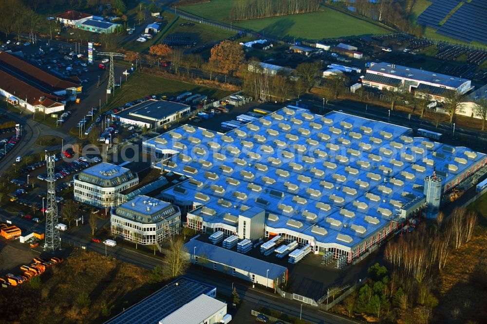 Boizenburg/Elbe from above - Building and production halls on the premises Drinkuth AG in Boizenburg/Elbe in the state Mecklenburg - Western Pomerania, Germany