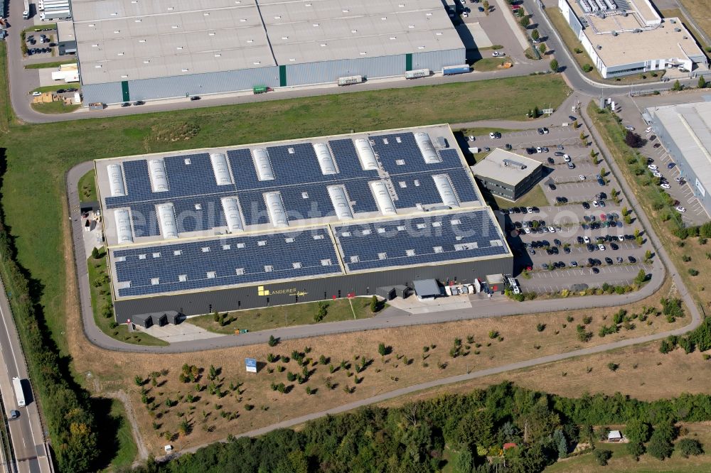 Neuenstadt am Kocher from above - Buildings and production halls on the factory premises of the offset printing of A. Lanofer GmbH & Co. KG (Autajon Group) in of Heinz-Lanofer-Strasse in Neuenstadt am Kocher in the state Baden-Wurttemberg, Germany