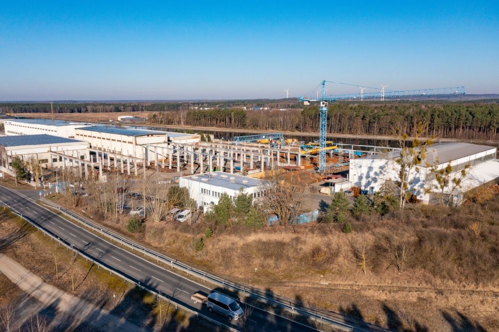 Eberswalde from the bird's eye view: Building and production halls on the premises Eberswalder Stahlhandel GmbH in Eberswalde in the state Brandenburg, Germany