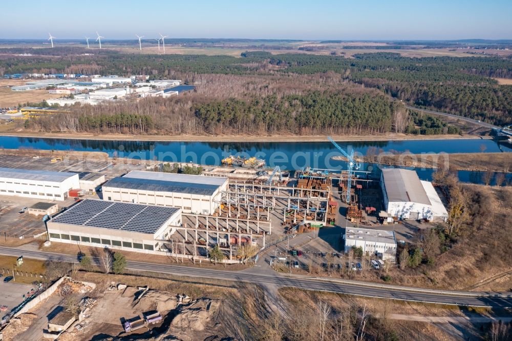 Eberswalde from above - Building and production halls on the premises Eberswalder Stahlhandel GmbH in Eberswalde in the state Brandenburg, Germany