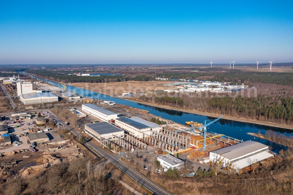 Eberswalde from the bird's eye view: Building and production halls on the premises Eberswalder Stahlhandel GmbH in Eberswalde in the state Brandenburg, Germany