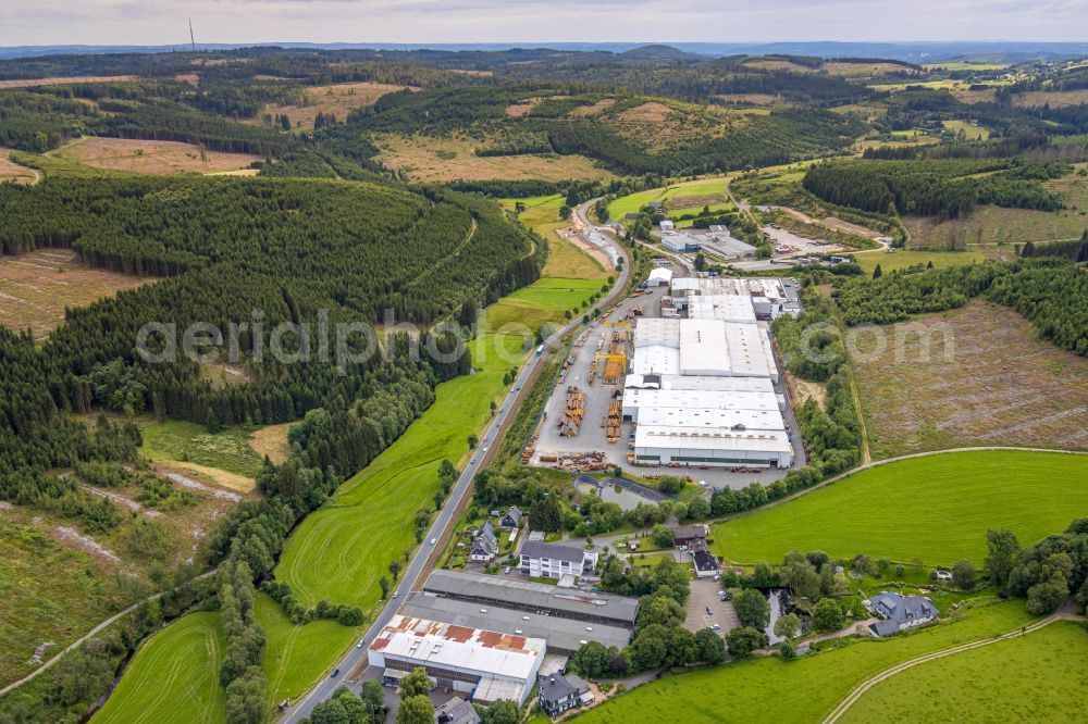 Aerial image Erndtebrück - Buildings and production halls on the factory premises of EEW Pipe Production Erndtebrueck GmbH & Co. KG (EEW PPE) on the street Im Gruenewald in Erndtebrueck in Siegerland in the federal state of North Rhine-Westphalia, Germany