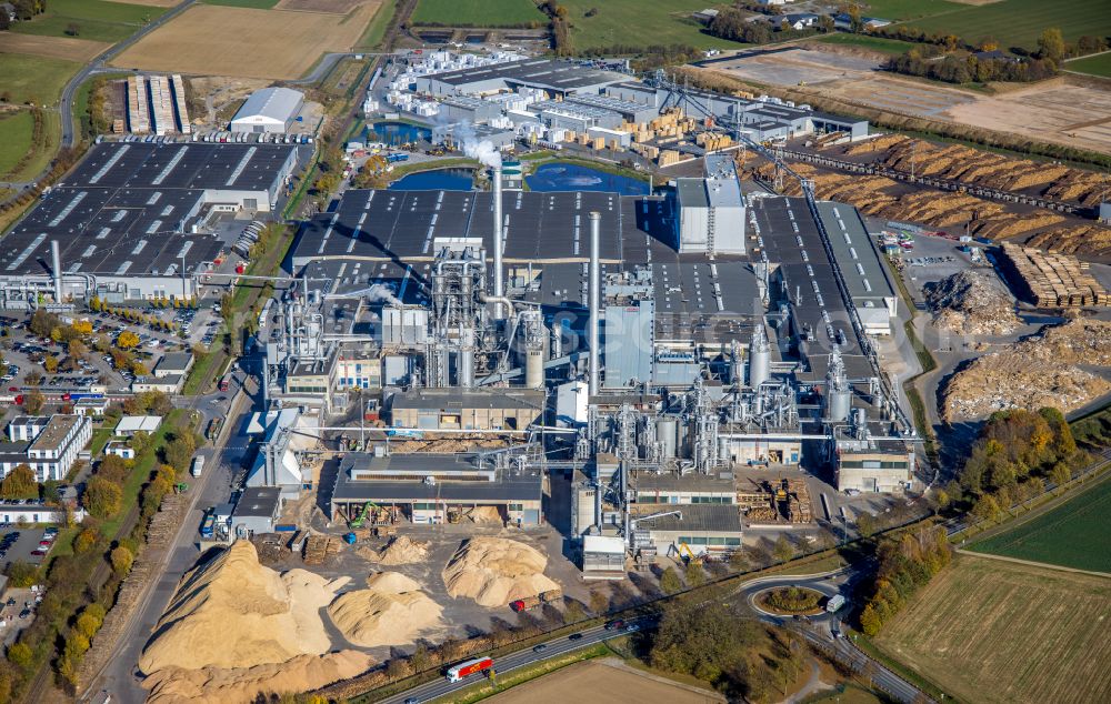 Brilon from above - Building and production halls on the premises of Egger Holzwerkstoffe Brilon GmbH & Co. KG Im Kissen in Brilon at Sauerland in the state North Rhine-Westphalia, Germany