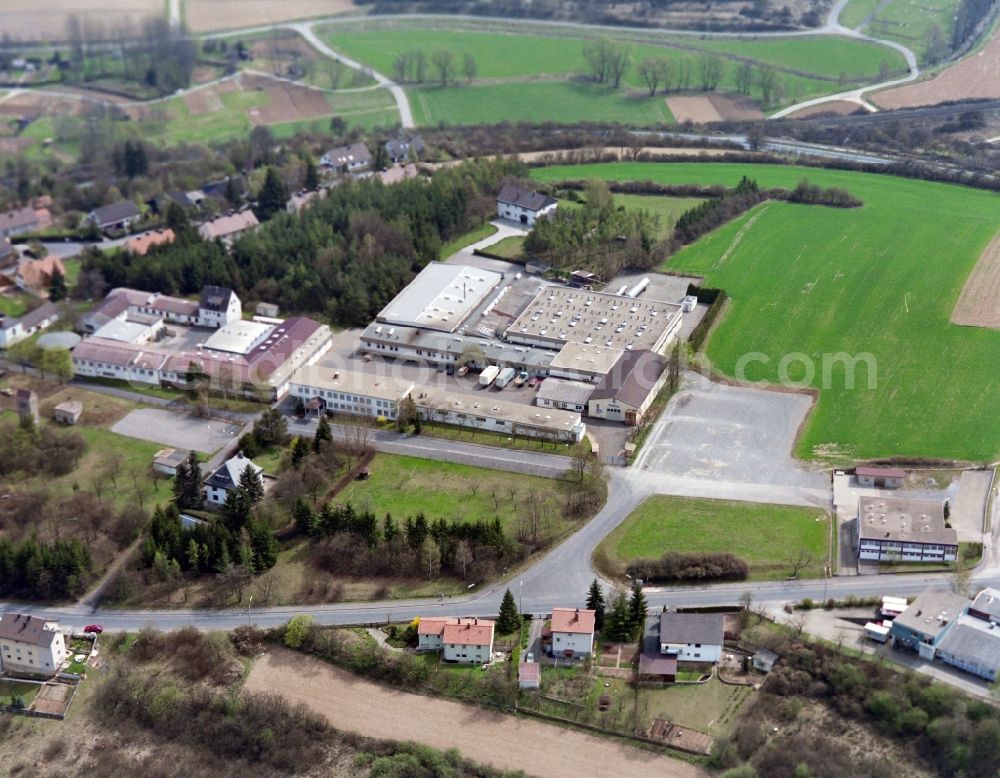 Münnerstadt from above - Building and production halls on the premises of the former MGlas AG in the district Grosswenkheim in Muennerstadt in the state Bavaria, Germany