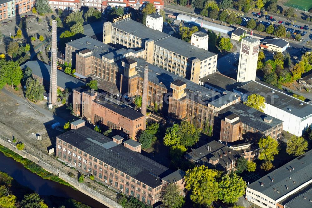 Wittenberge from above - Building and production halls on the premises of the formerly Factory Naehmaschinenwerk in Wittenberge in the state Brandenburg, Germany