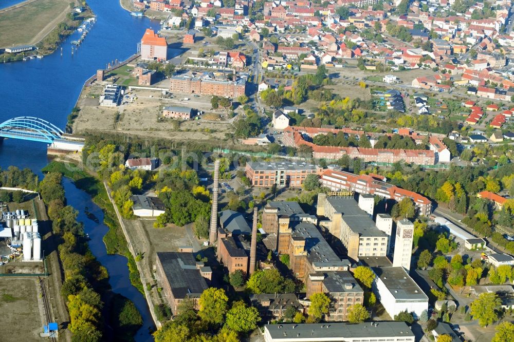 Aerial image Wittenberge - Building and production halls on the premises of the formerly Factory Naehmaschinenwerk in Wittenberge in the state Brandenburg, Germany