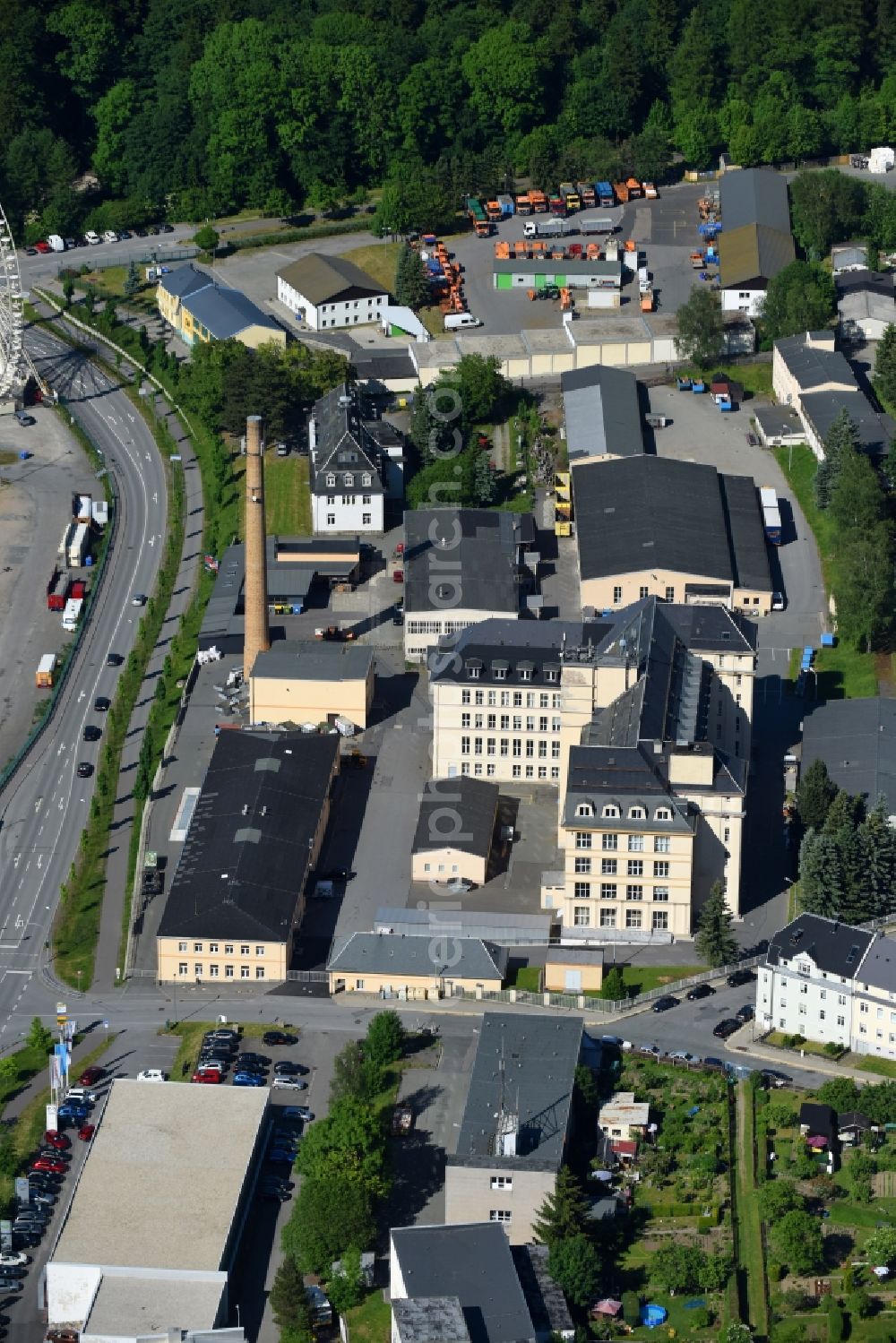 Annaberg-Buchholz from above - Building and production halls on the premises of ELEKTRO INNOVATION ANNABERG GMBH in Annaberg-Buchholz in the state Saxony, Germany