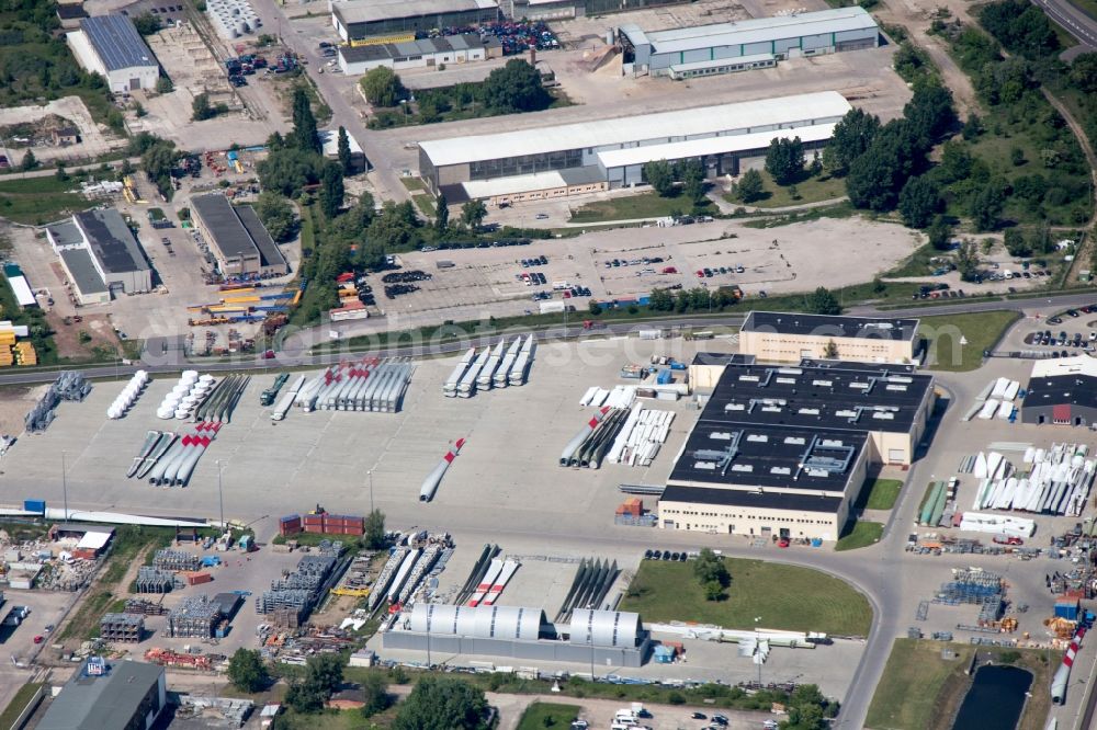 Aerial photograph Magdeburg - Premises of the wind turbine manufacturer ENERCON GmbH in Magdeburg in Saxony-Anhalt