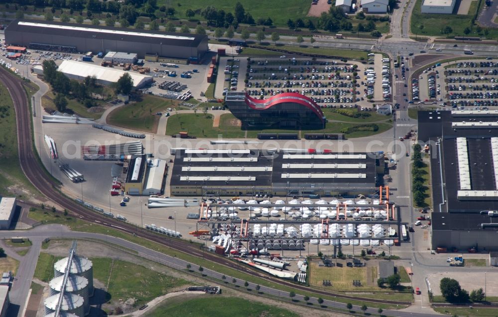 Aerial image Magdeburg - Premises of the wind turbine manufacturer ENERCON GmbH in Magdeburg in Saxony-Anhalt