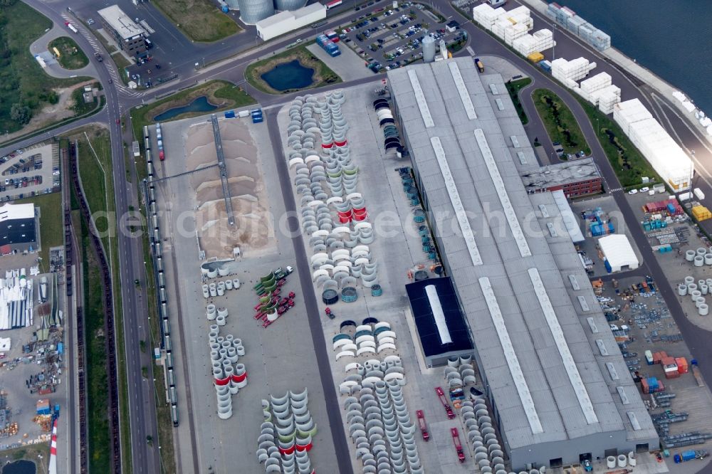 Magdeburg from above - Premises of the wind turbine manufacturer ENERCON GmbH in Magdeburg in Saxony-Anhalt