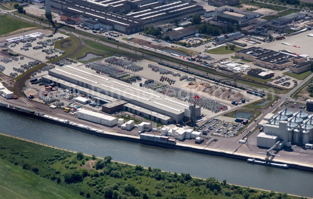 Magdeburg from the bird's eye view: Premises of the wind turbine manufacturer ENERCON GmbH in Magdeburg in Saxony-Anhalt