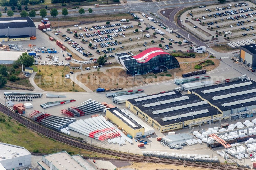 Magdeburg from above - Premises of the wind turbine manufacturer ENERCON GmbH in Magdeburg in Saxony-Anhalt