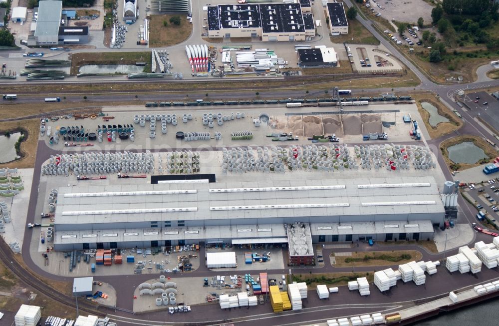 Magdeburg from above - Premises of the wind turbine manufacturer ENERCON GmbH in Magdeburg in Saxony-Anhalt