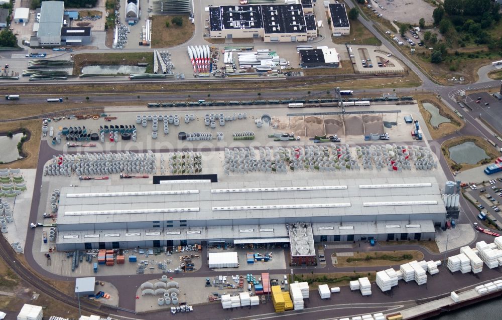 Magdeburg from the bird's eye view: Premises of the wind turbine manufacturer ENERCON GmbH in Magdeburg in Saxony-Anhalt