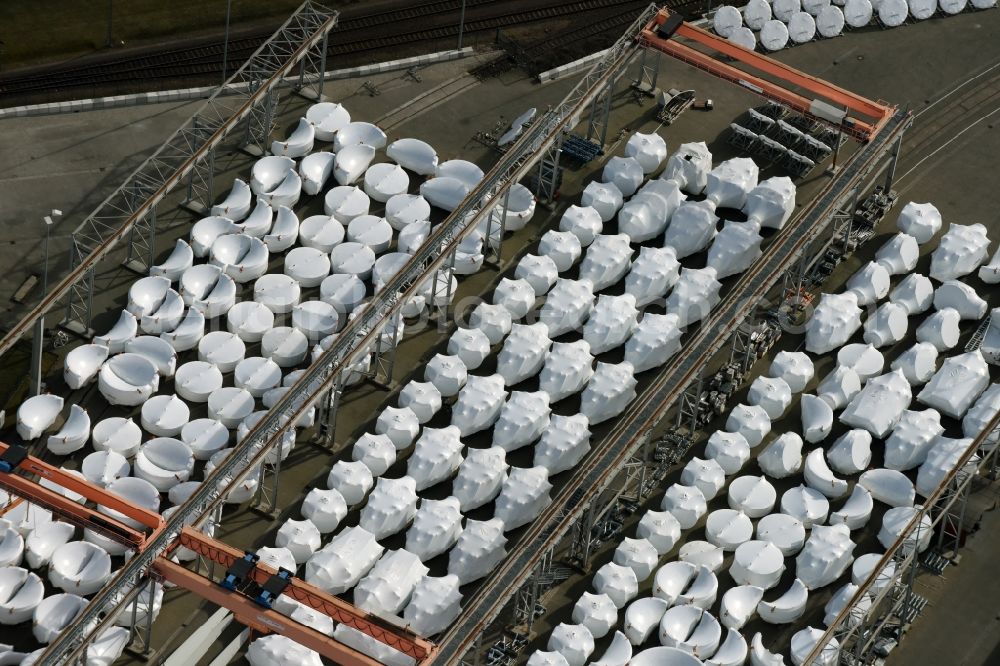 Magdeburg from above - Premises of the wind turbine manufacturer ENERCON GmbH in Magdeburg in Saxony-Anhalt