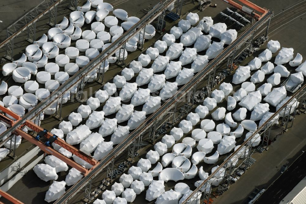 Aerial image Magdeburg - Premises of the wind turbine manufacturer ENERCON GmbH in Magdeburg in Saxony-Anhalt