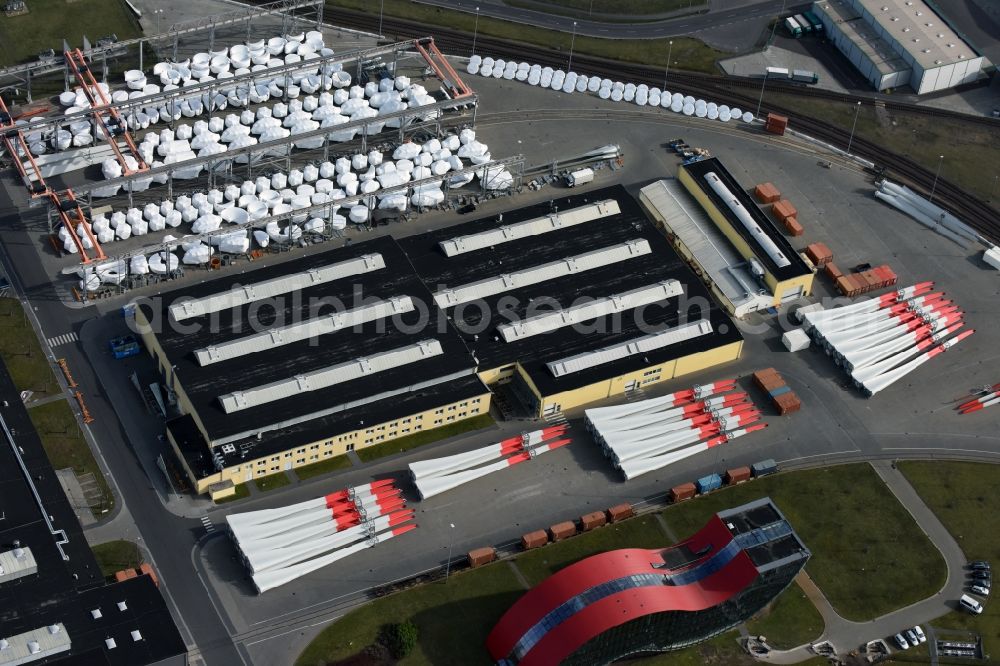 Aerial photograph Magdeburg - Premises of the wind turbine manufacturer ENERCON GmbH in Magdeburg in Saxony-Anhalt