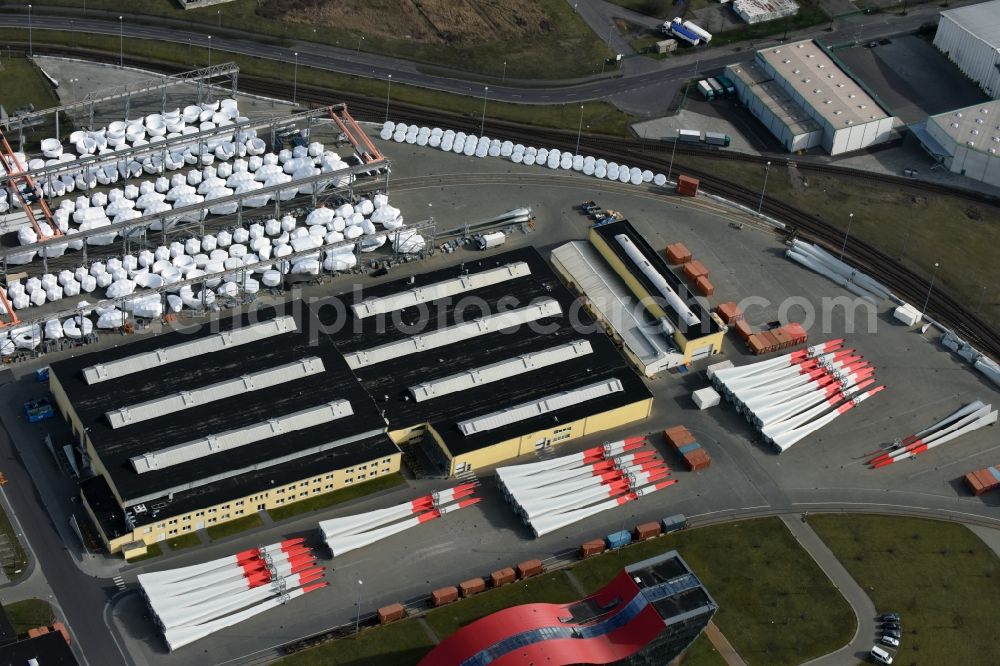 Magdeburg from above - Premises of the wind turbine manufacturer ENERCON GmbH in Magdeburg in Saxony-Anhalt