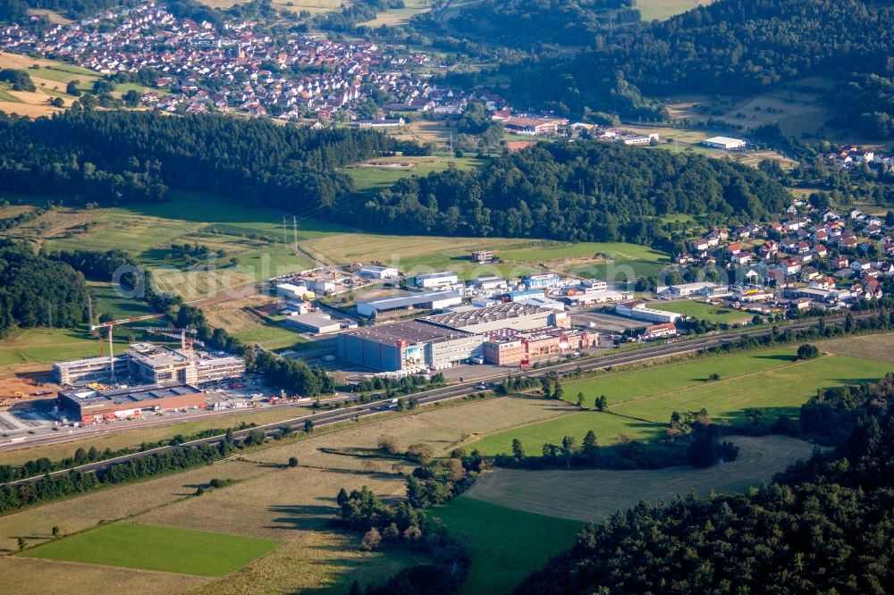 Biebergemünd from the bird's eye view: Building and production halls on the premises engelbert strauss campus and store in Biebergemuend in the state Hesse, Germany