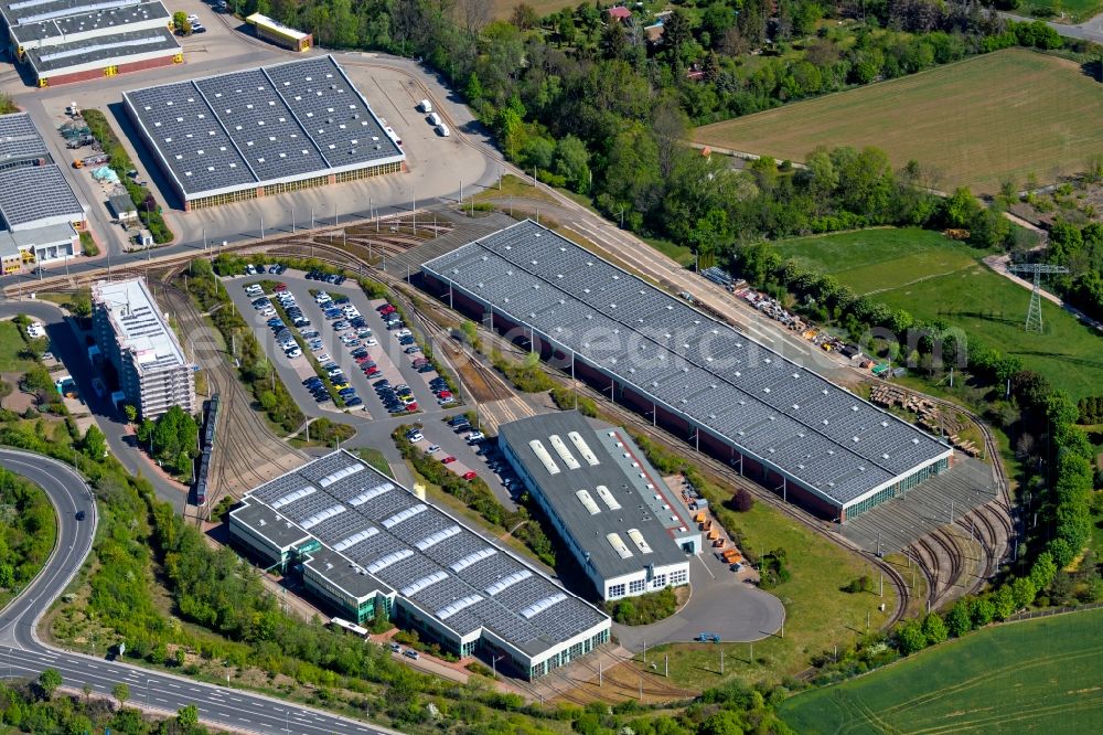 Aerial image Erfurt - Buildings and production halls on the factory premises Erfurter Verkehrsbetriebe AG at the Urbicher Kreuz in the district of Windischholzhausen in Erfurt in the state Thuringia, Germany