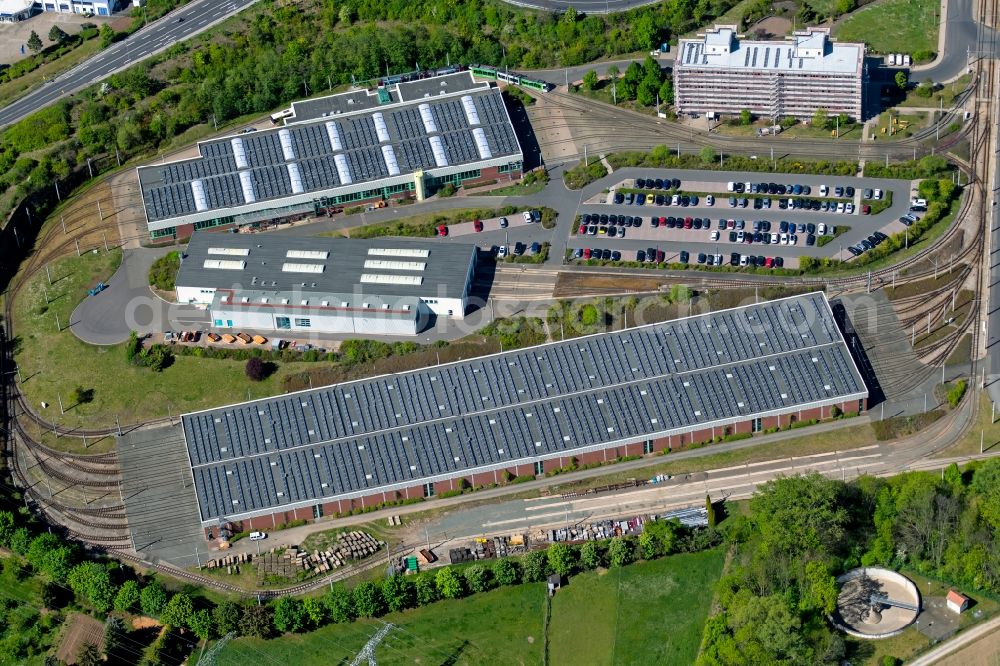 Aerial photograph Erfurt - Buildings and production halls on the factory premises Erfurter Verkehrsbetriebe AG at the Urbicher Kreuz in the district of Windischholzhausen in Erfurt in the state Thuringia, Germany