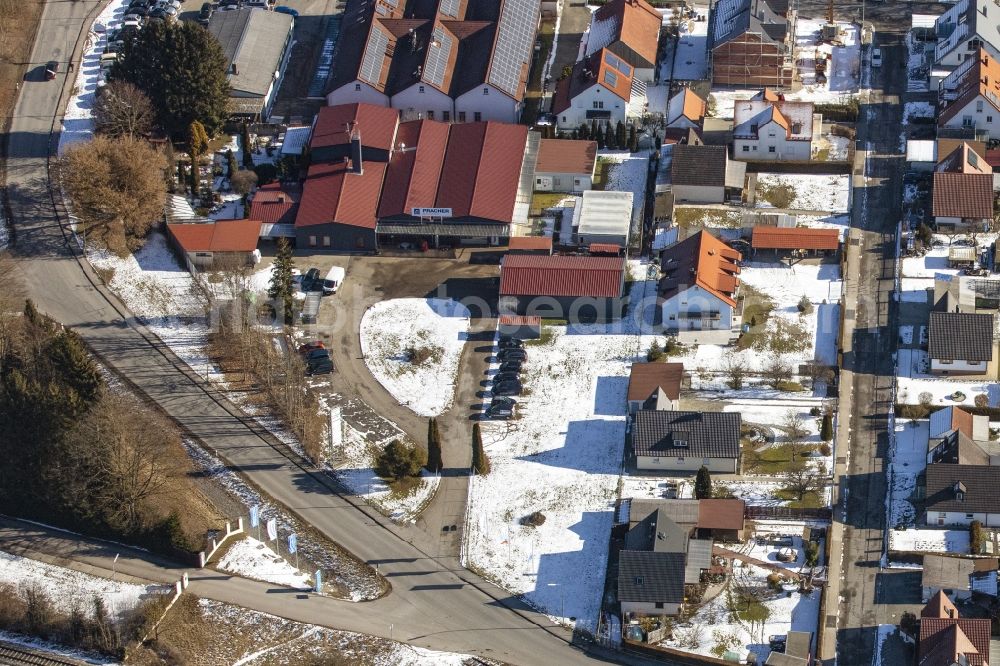 Moosburg an der Isar from the bird's eye view: Building and production halls on the premises Ernst Pracher GmbH on Driescherstrasse in Moosburg an der Isar in the state Bavaria, Germany