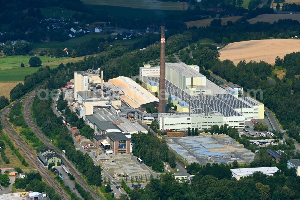 Aerial photograph Sankt Egidien - Building and production halls on the premises ESDA Strumpfwerke GmbH on street Achatstrasse in Sankt Egidien in the state Saxony, Germany