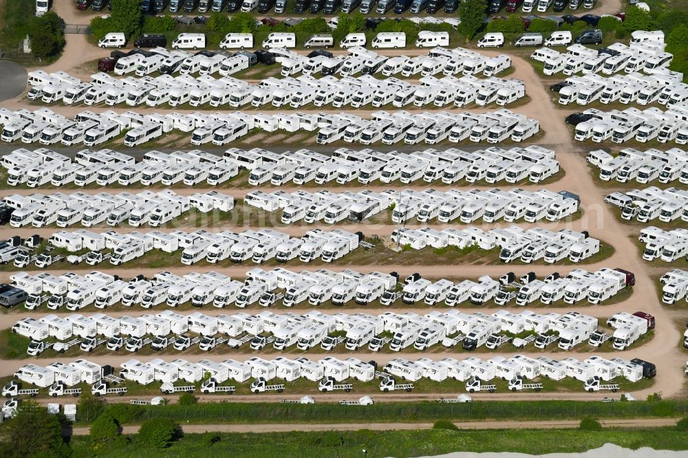 Sprendlingen from the bird's eye view: Building and production halls on the premises of Eura Mobil GmbH in Sprendlingen in the state Rhineland-Palatinate, Germany