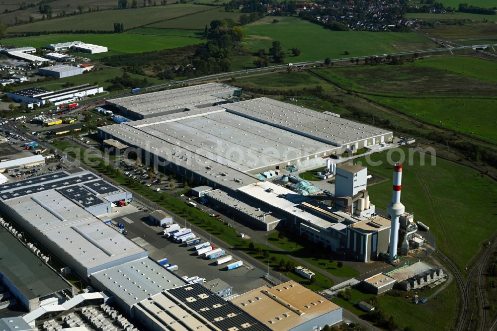 Haldensleben from above - Building and production halls on the premises of Euroglas GmbH in Haldensleben in the state Saxony-Anhalt, Germany