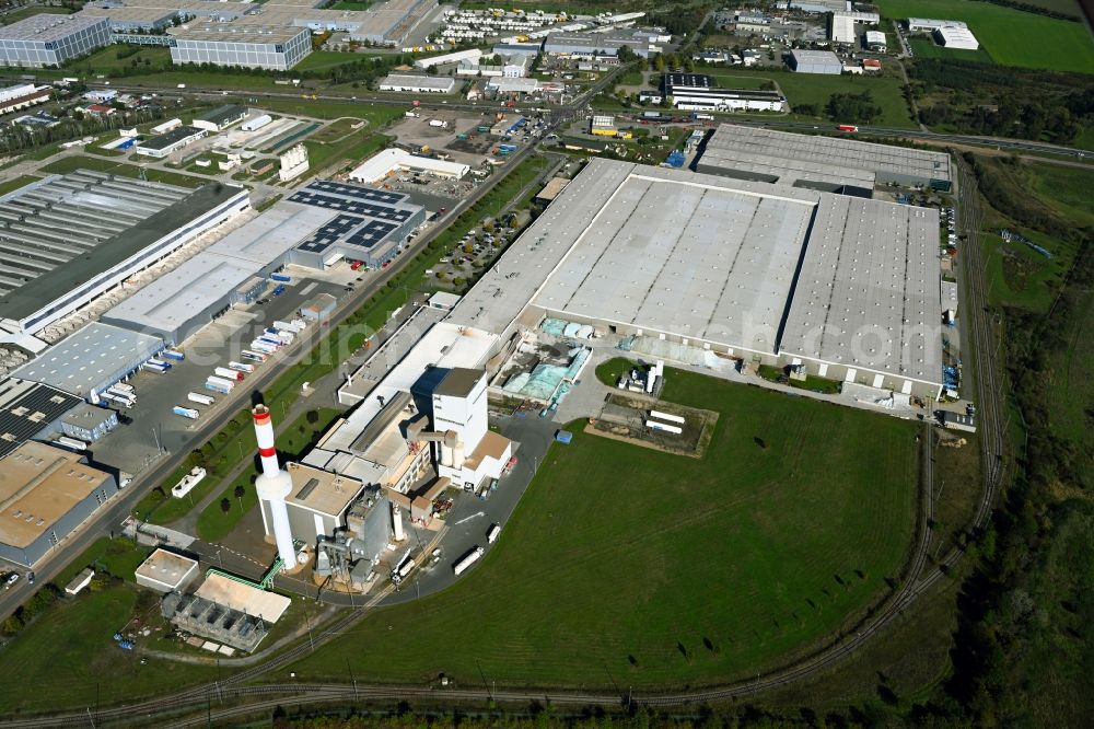 Aerial photograph Haldensleben - Building and production halls on the premises of Euroglas GmbH in Haldensleben in the state Saxony-Anhalt, Germany