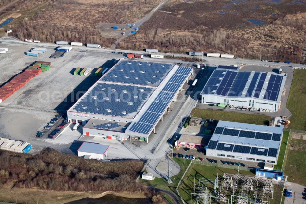 Aerial image Wörth am Rhein - Building and production halls on the premises of Europack GmbH in the district Industriegebiet Woerth-Oberwald in Woerth am Rhein in the state Rhineland-Palatinate