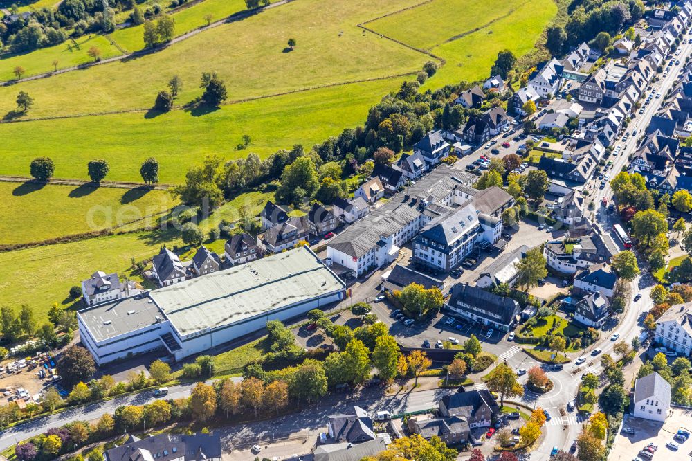 Schmallenberg from the bird's eye view: Building and production halls on the premises of FALKE KGaA on street Oststrasse in Schmallenberg at Sauerland in the state North Rhine-Westphalia, Germany