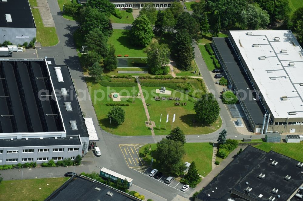 Schwarzenbek from the bird's eye view: Building and production halls on the premises of Fette Compacting GmbH along the Grabauer Strasse in Schwarzenbeck in the state Schleswig-Holstein, Germany