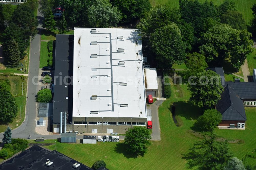 Schwarzenbek from above - Building and production halls on the premises of Fette Compacting GmbH along the Grabauer Strasse in Schwarzenbeck in the state Schleswig-Holstein, Germany