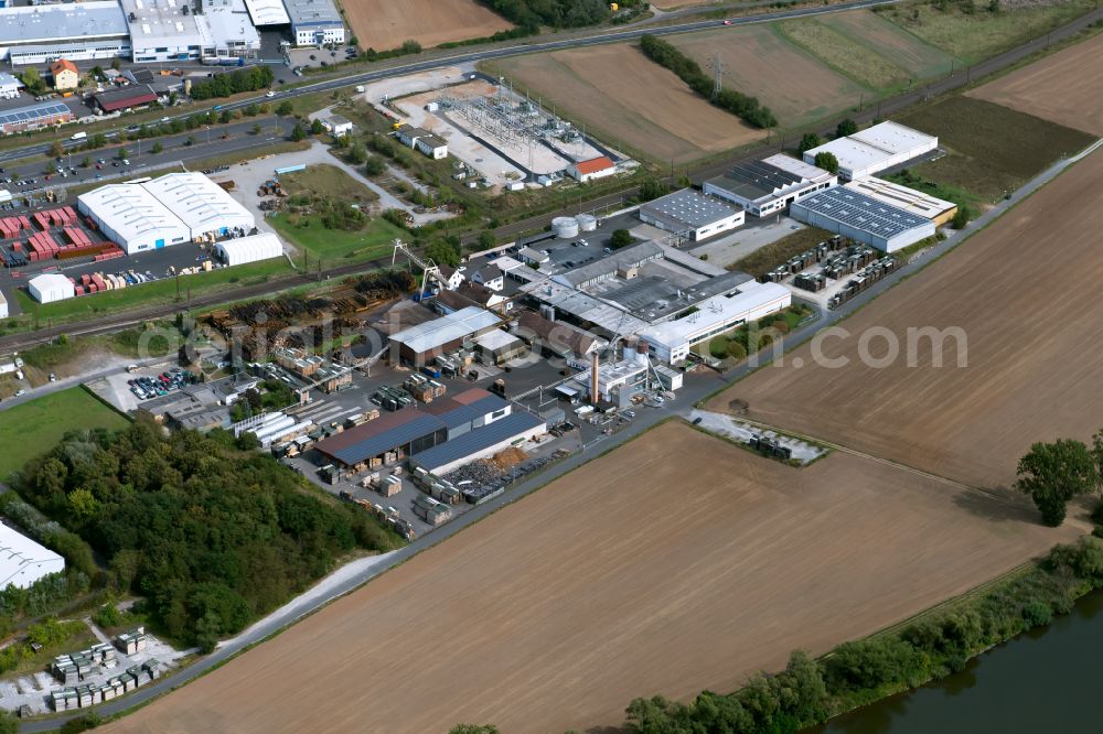 Karlstadt from the bird's eye view: Building and production halls on the premises of Firma Fritz Kohl GmbH & Co. KG in Karlstadt in the state Bavaria, Germany