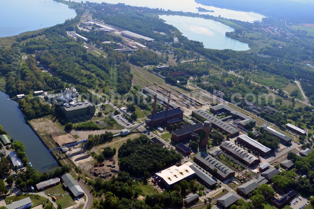 Brandenburg Havel from above - Views at the plant site of the company Gleisbaumechanik Brandenburg / H. GmbH in Brandenburg upon Havel the federal state of Brandenburg