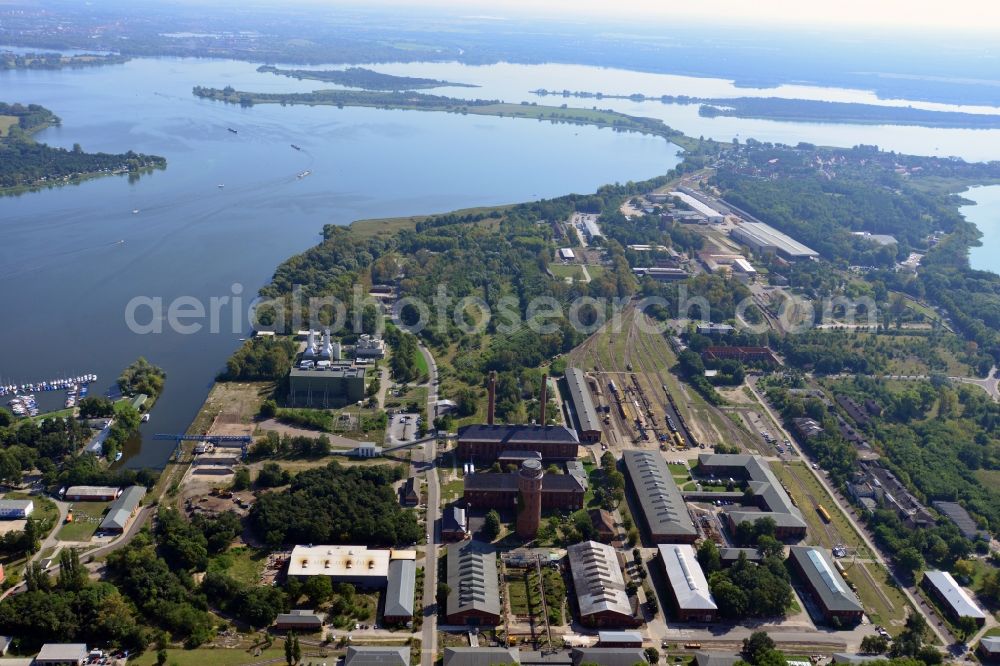 Brandenburg Havel from the bird's eye view: Views at the plant site of the company Gleisbaumechanik Brandenburg / H. GmbH in Brandenburg upon Havel the federal state of Brandenburg