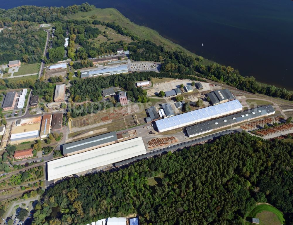 Brandenburg Havel from the bird's eye view: Views at the plant site of the company Gleisbaumechanik Brandenburg / H. GmbH in Brandenburg upon Havel the federal state of Brandenburg