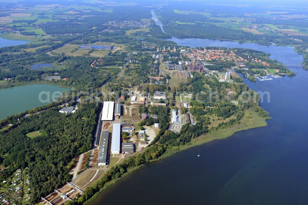 Aerial image Brandenburg Havel - Views at the plant site of the company Gleisbaumechanik Brandenburg / H. GmbH in Brandenburg upon Havel the federal state of Brandenburg