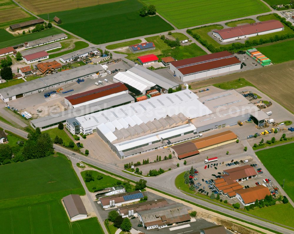 Kirchberg an der Iller from above - Building and production halls on the premises of Firma KMK Metalltechnik GmbH in Kirchberg an der Iller in the state Baden-Wuerttemberg, Germany