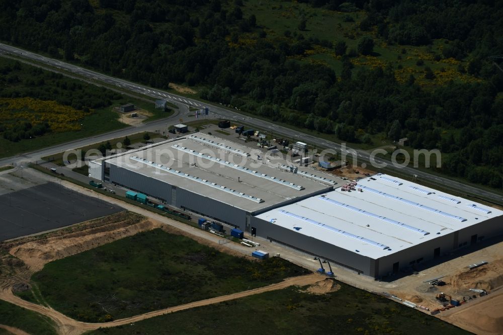 Schwerin from above - Building and production halls on the premises of Flammaerotec GmbH & Co. KG on Ludwig-Boelkow-Strasse in Schwerin in the state Mecklenburg - Western Pomerania